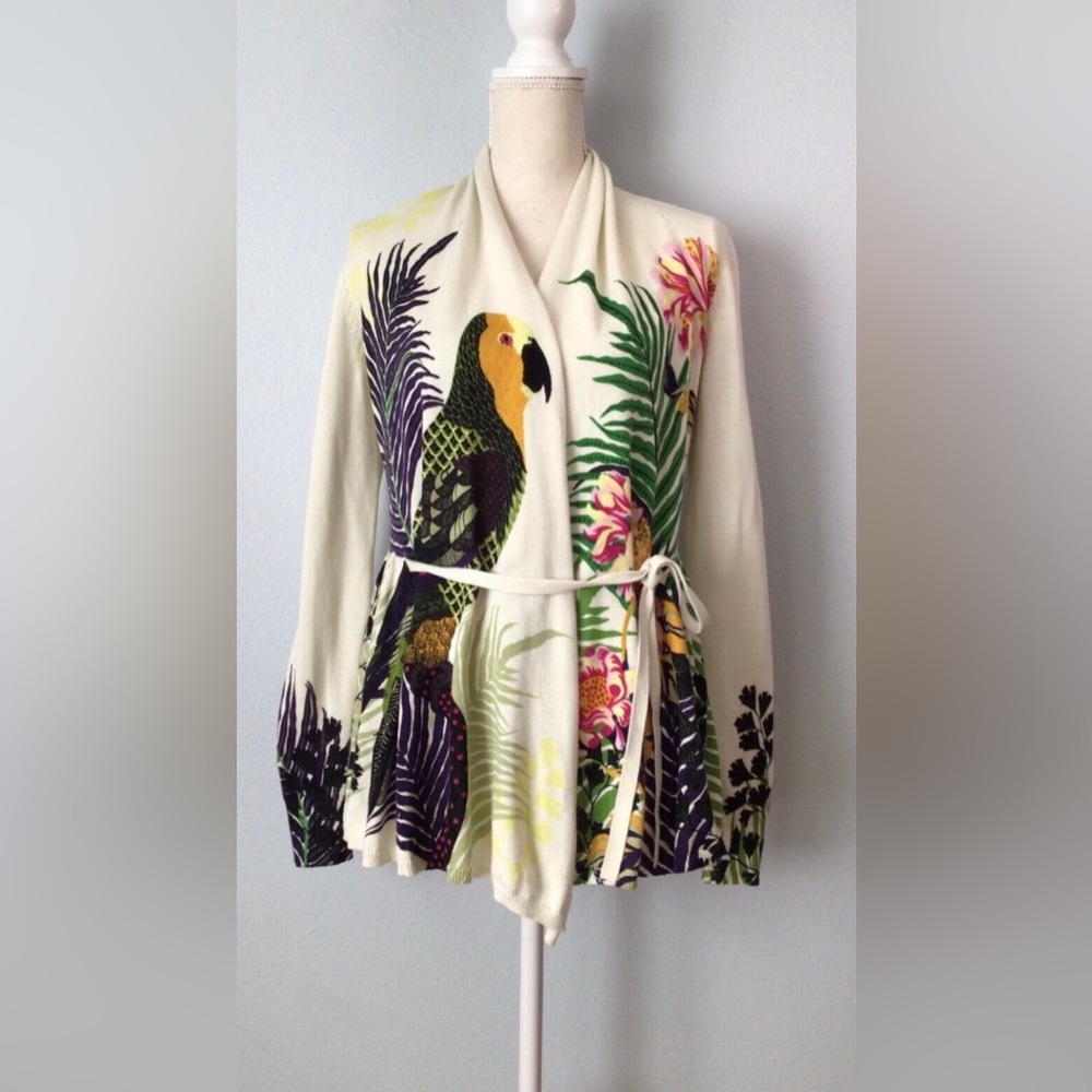 Anthropologie Moth Tropical Parrot Bird Cardigan